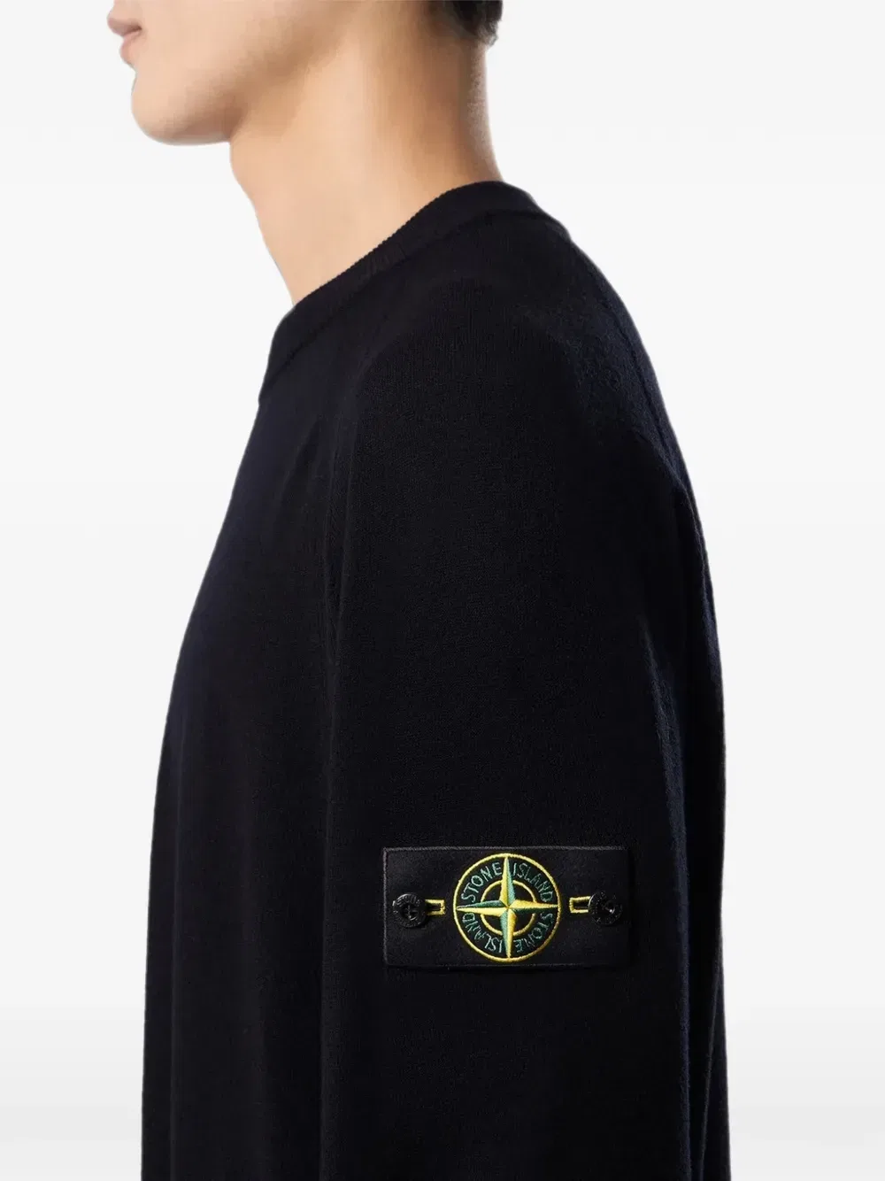 Свитер с круглым вырезом и нашивкой-логотипом Stone Island, черный — фото 2