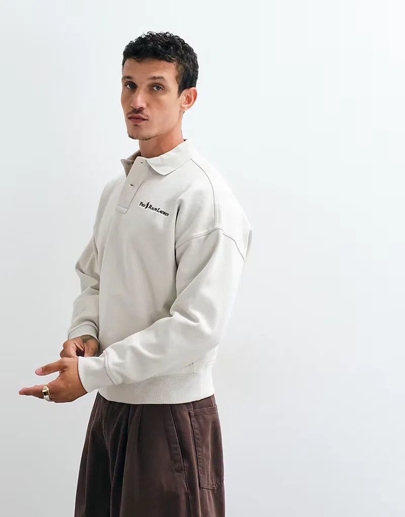 Толстовка-поло Polo Ralph Lauren с логотипом в виде надписи, светло-серый