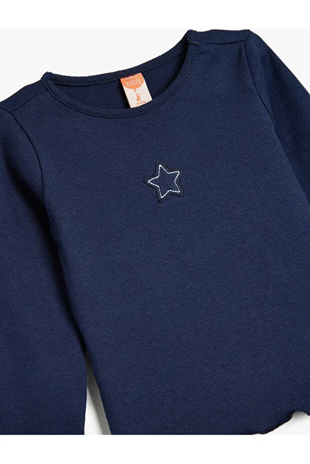 Детская футболка с длинным рукавом с вышивкой Star Koton, Navy Blue — фото 3