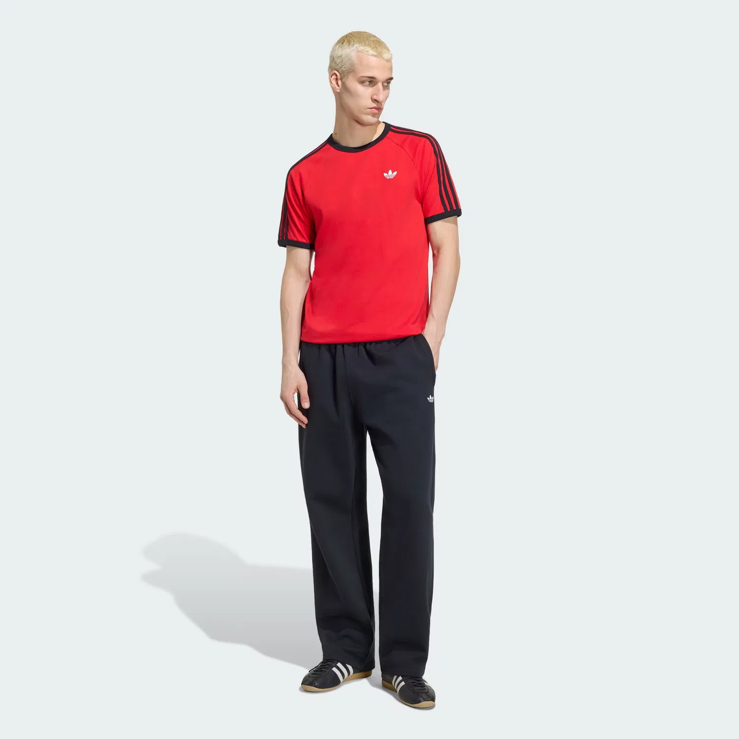 Мужская футболка с контрастными полосами на рукавах 3-Stripes T-Shirt Adidas Originals, красно-черный — фото 4