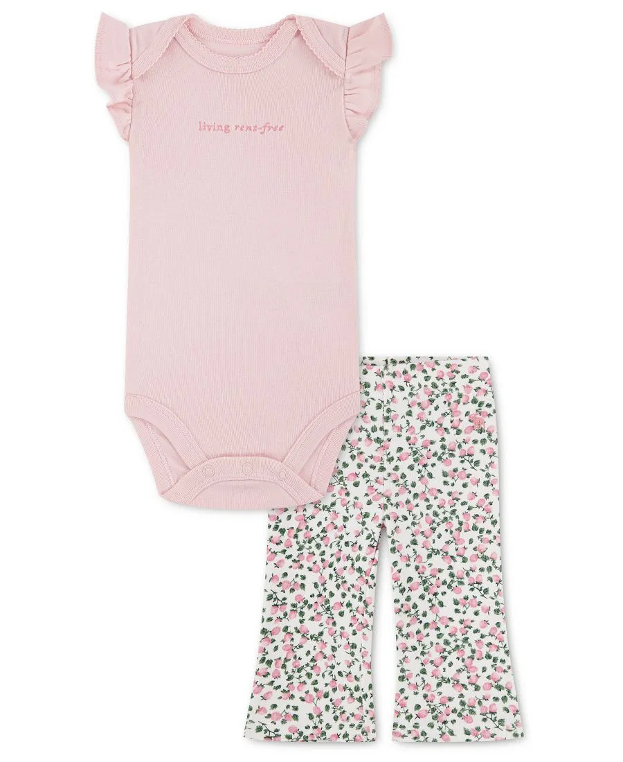 Комплект из боди и леггинсов с флаттер-рукавами, модель 2-Piece Set abercrombie kids, Pink White