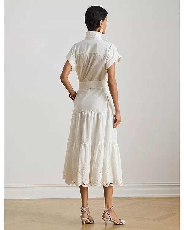 Женское хлопковое платье с вышивкой Eyelet Broadcloth Tiered Shirtdress Ralph Lauren, белый — фото 3