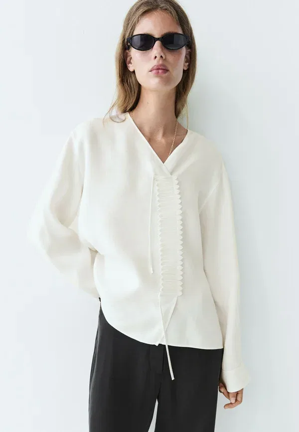 Блуза свободного кроя Blouse Massimo Dutti, белый — фото 4