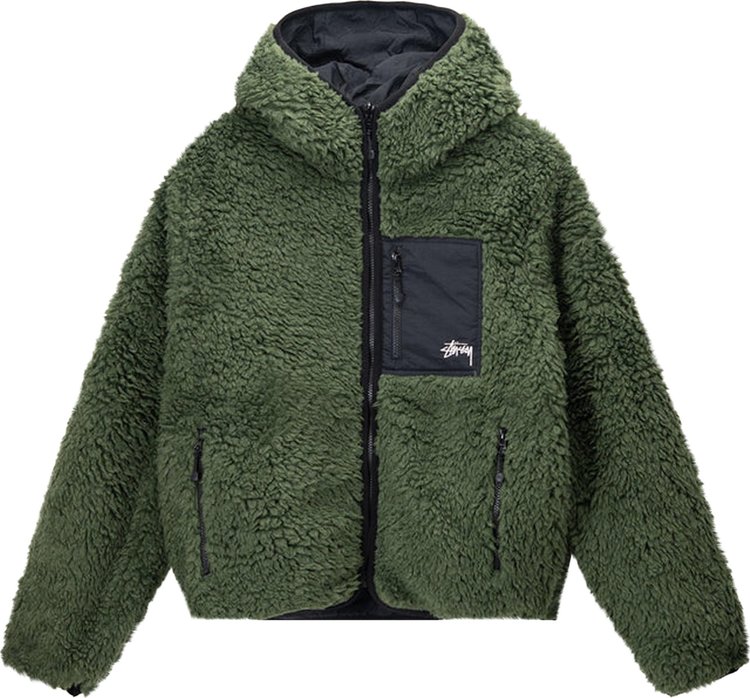 Куртка Stussy Sherpa Jacket 'Olive', зеленый - фото