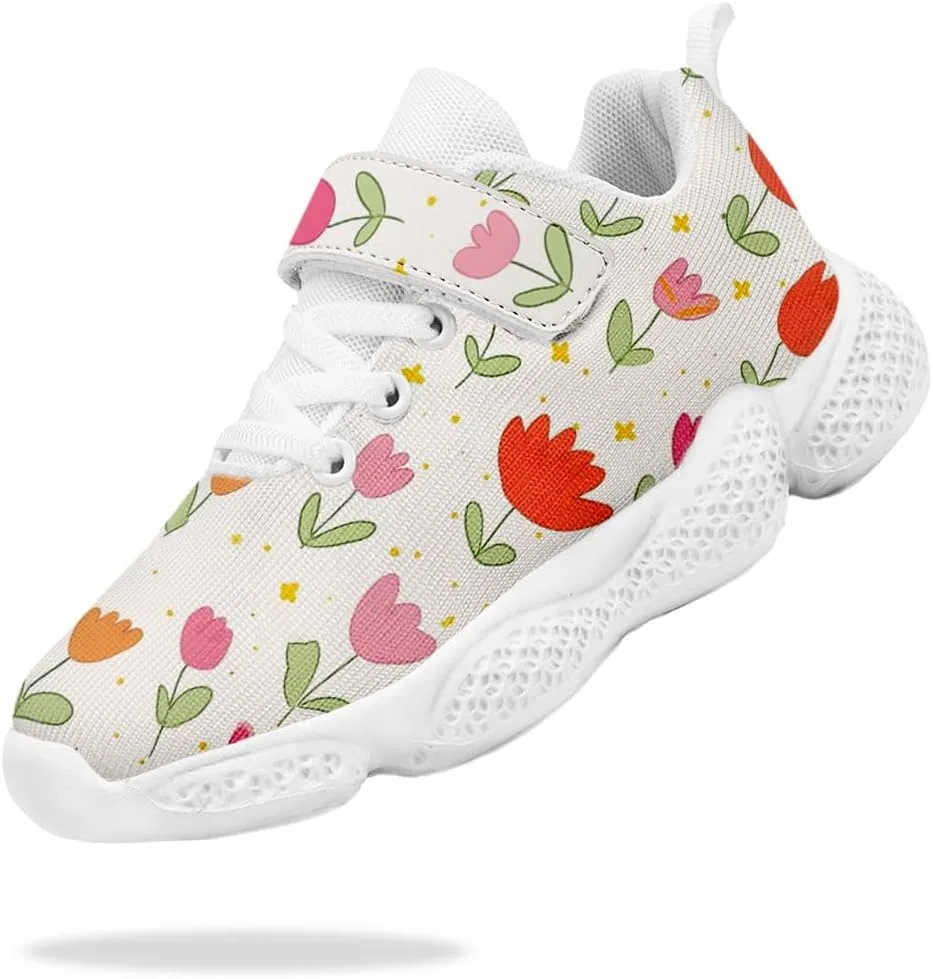 Детские кроссовки для девочек с дышащим трикотажем Mahekot, Tulip Doodle White
