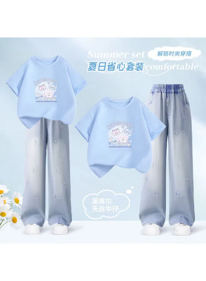 Комплект детский с коротким рукавом с принтом мультяшных животных Jeanswest, голубой — фото 2