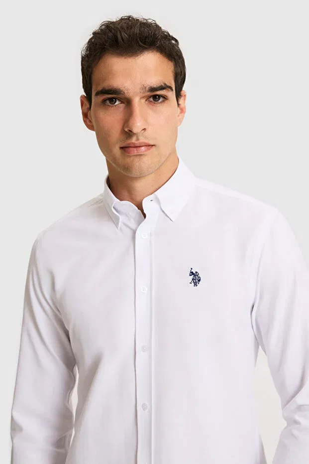 Мужская рубашка с длинным рукавом Basics U.S. Polo Assn., White — фото 2