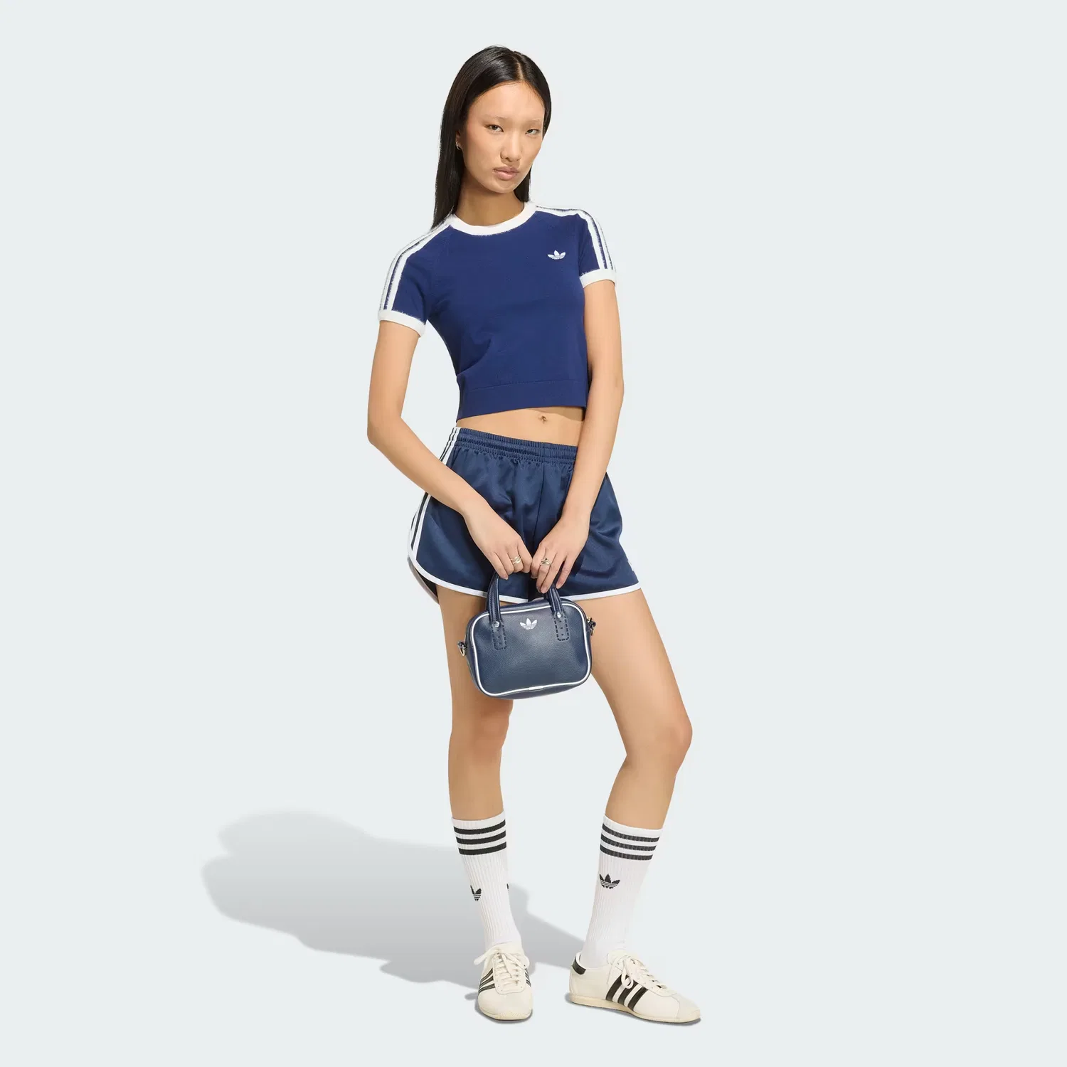 Женская футболка приталенного кроя Knitted Tee adidas Originals, темно-синий/белый — фото 4