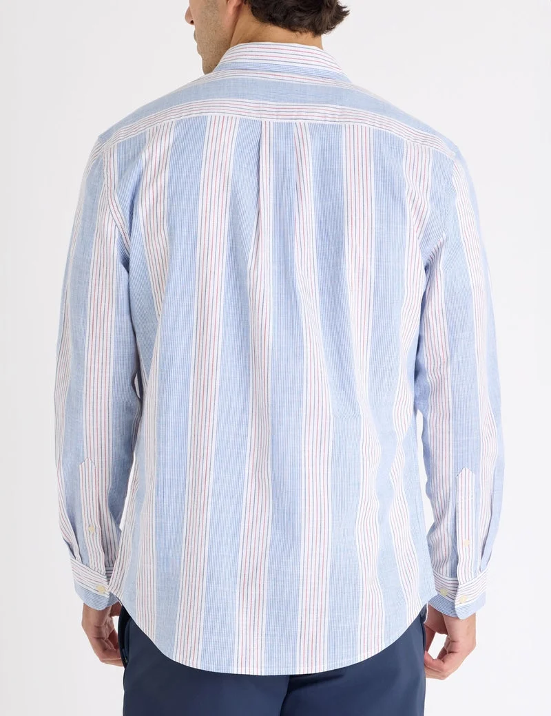 Мужская рубашка U.S. Polo Assn. Long Sleeve Vertical Stripe Slub Poplin, лазурно-голубой/белый/красный — фото 2
