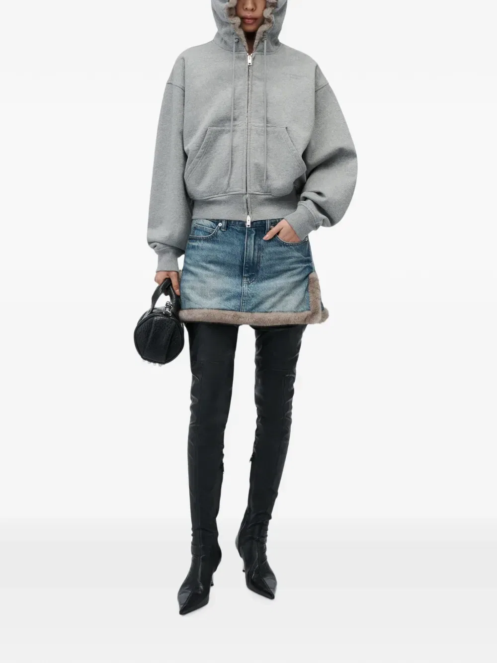 Худи на молнии с капюшоном из искусственного меха Alexander Wang, серый — фото 2
