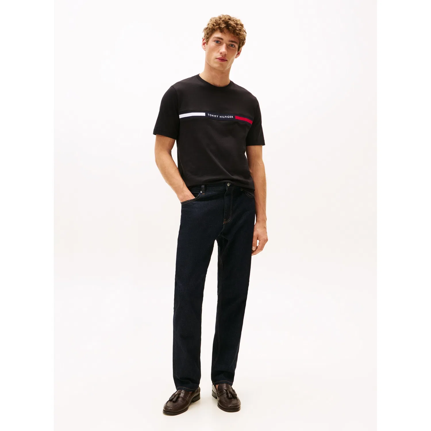 Мужская хлопковая футболка с логотипом Hilfiger Chest Insert Tommy Hilfiger, Black — фото 3
