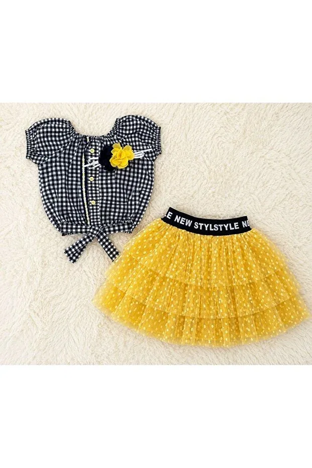 Детский комплект для девочек с оборками Mine Trend Pitikareli Tutu Skirt And Floral Accessories Necixs Bebee, Yellow — фото 2