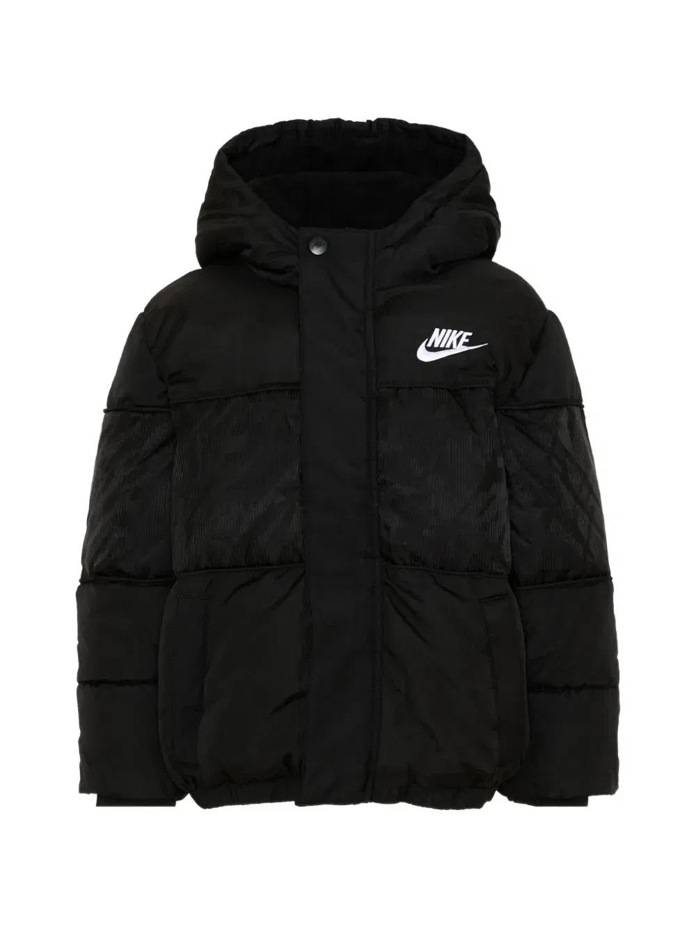 Стеганая куртка с капюшоном, украшенная логотипом Nike Kids, черный