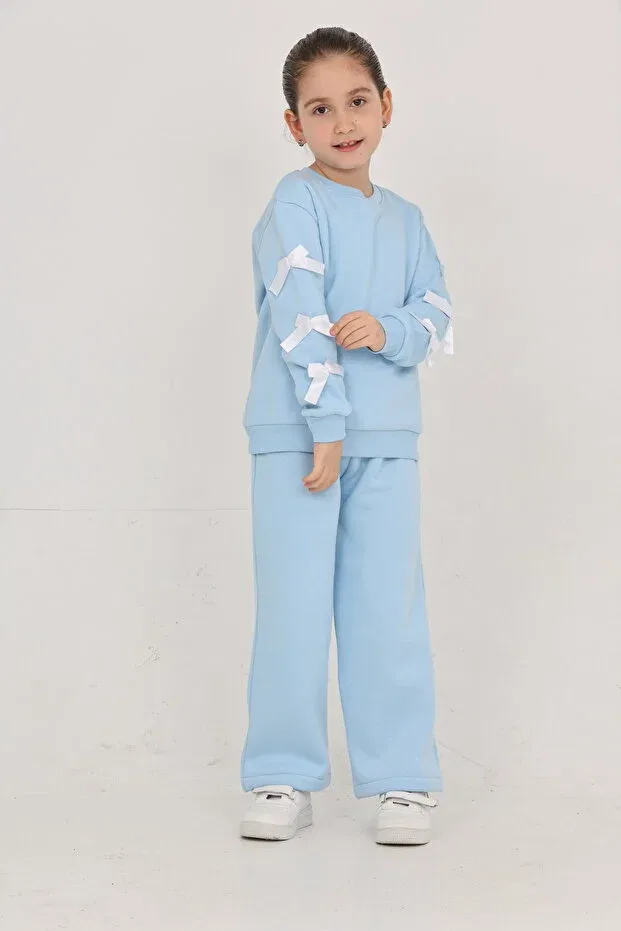 Детское для девочек базовое комплект из свитшота и палаццо Erdem Kids, Baby Blue — фото 3