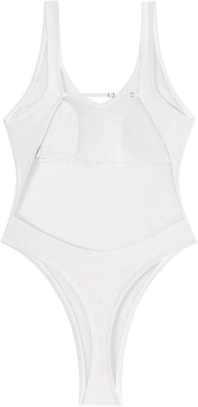 Женский цельный купальник с высоким вырезом бедра Generic, White — фото 2
