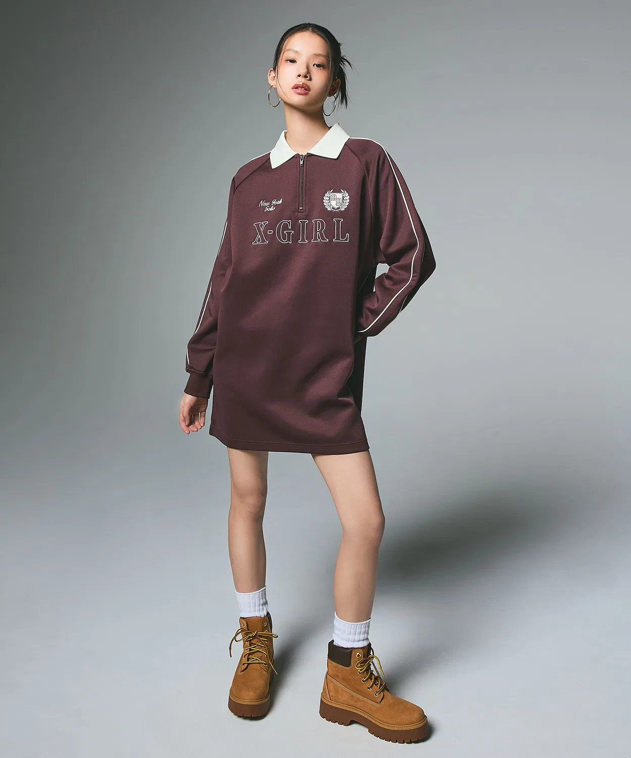 Детское платье из джерси с принтом HALF ZIP JERSEY DRESS X-girl, Brown — фото 2