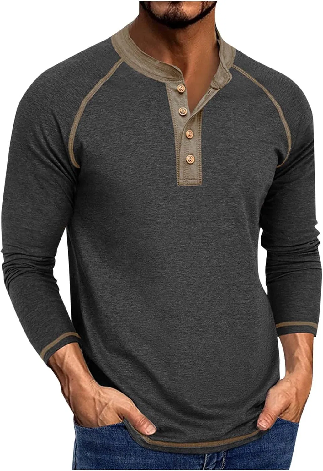 Мужская футболка с длинным рукавом и полукардиганом, Dark Gray
