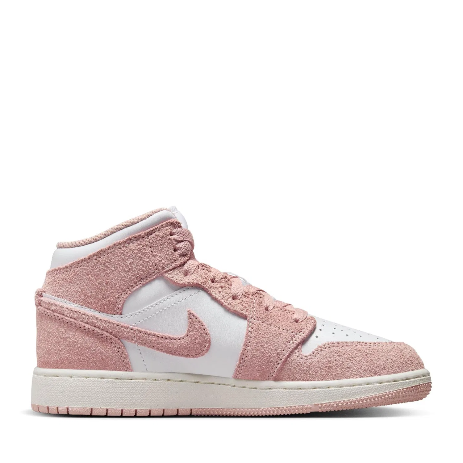 Детское кроссовки для мальчиков с кожаным верхом Air Jordan 1 Mid Se (Gs) NIKE, White Sail Legend Pink — фото 3