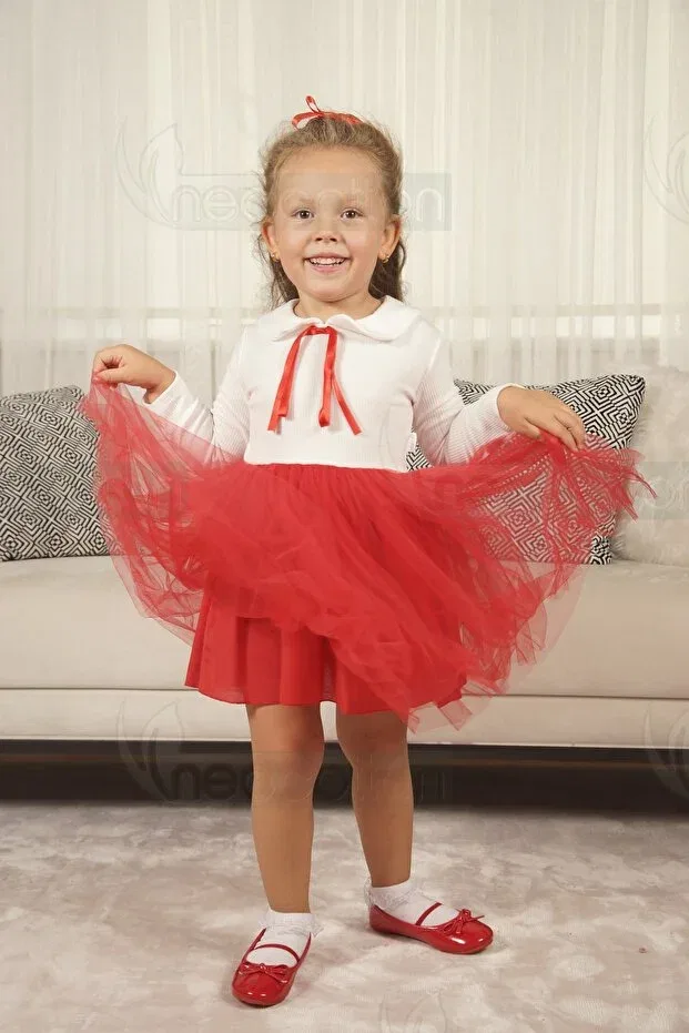 Детское платье для девочек с коротким рукавом из фатина Neocotton, Long-Red — фото 4
