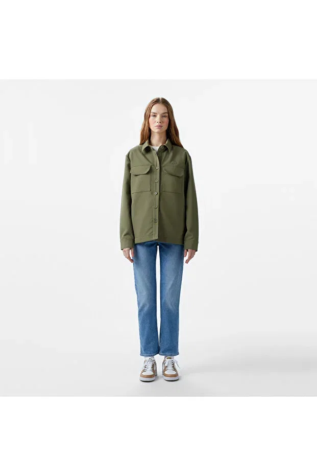 Женская рубашка свободного кроя с длинным рукавом Lacoste, Bmy-Khaki — фото 3