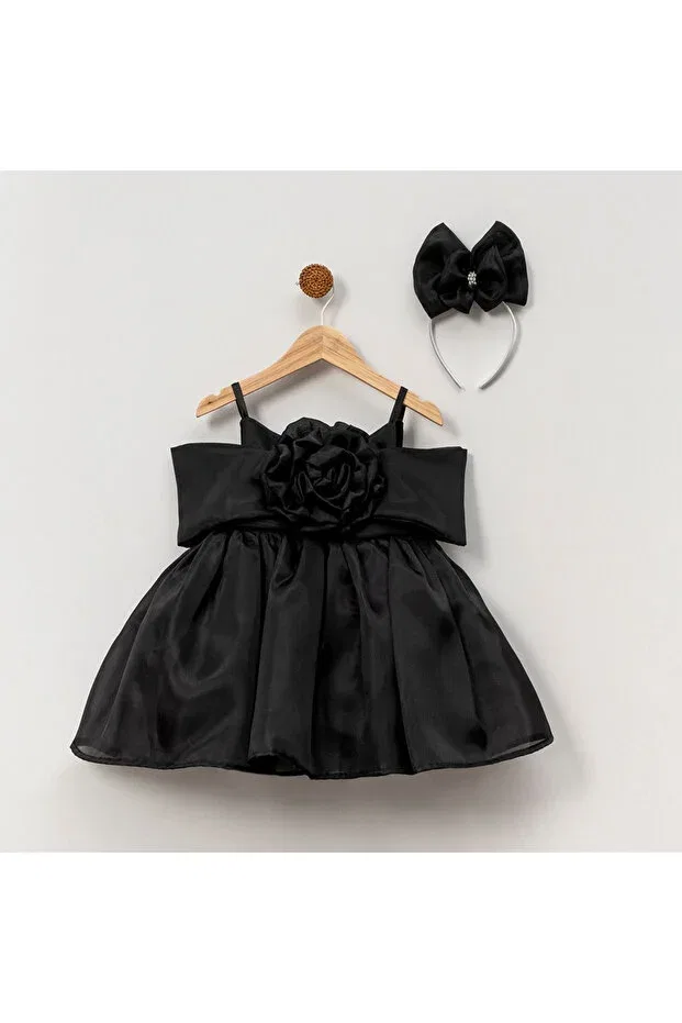 Детское платье для девочек с принтом Party Karolin - Satin Melek Golden, Black