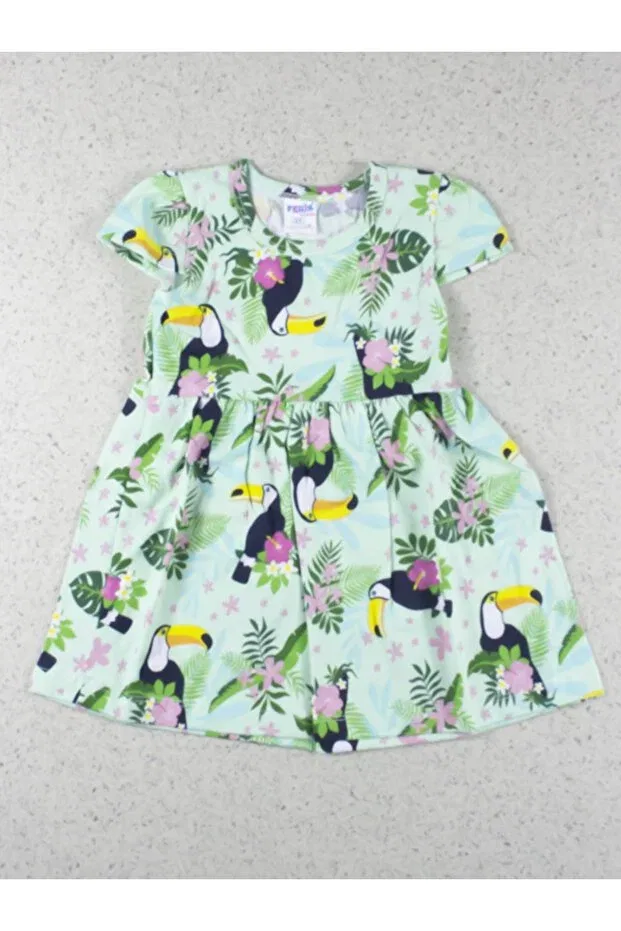 Детское платье для девочек с принтом Tropic printed half sleeve girl dress Ferix, Water Green