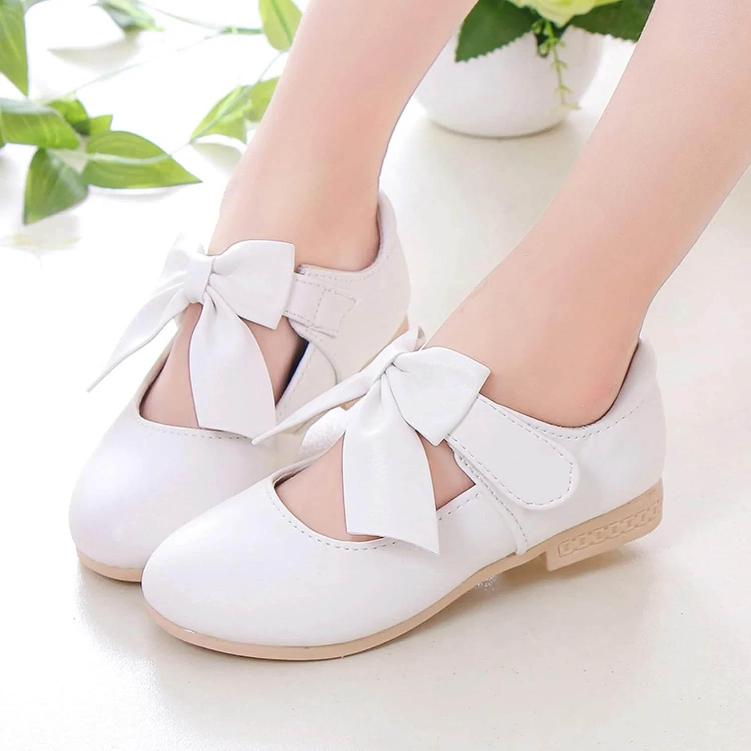 Детские балетки для девочек с бантом Mary Jane Flats, White — фото 2