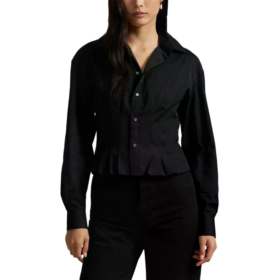 Женская рубашка с длинным рукавом в складку Polo Ralph Lauren, Black — фото 4
