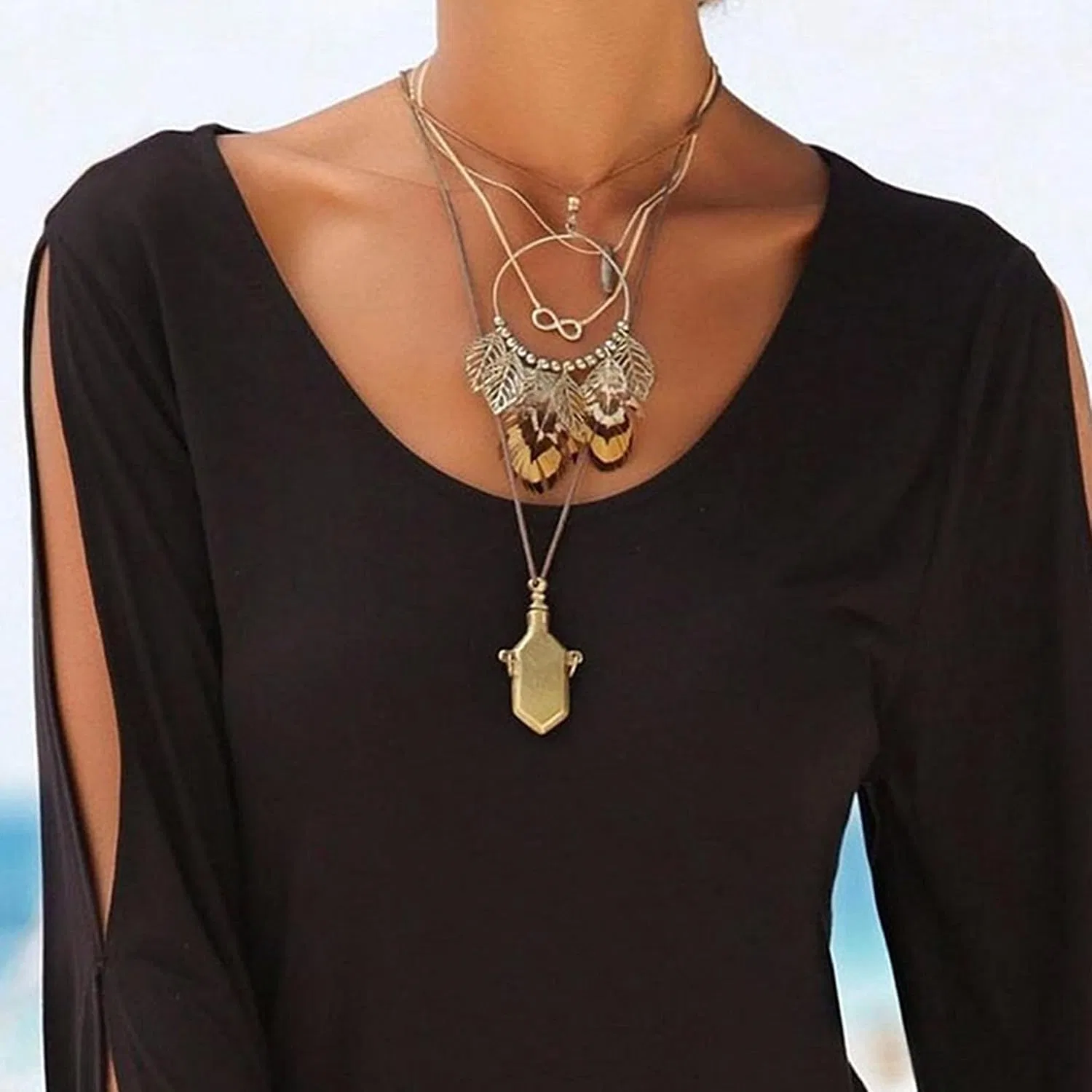 Женское офф-плеч платье с V-образным вырезом Casual Loose Beach, Black — фото 3