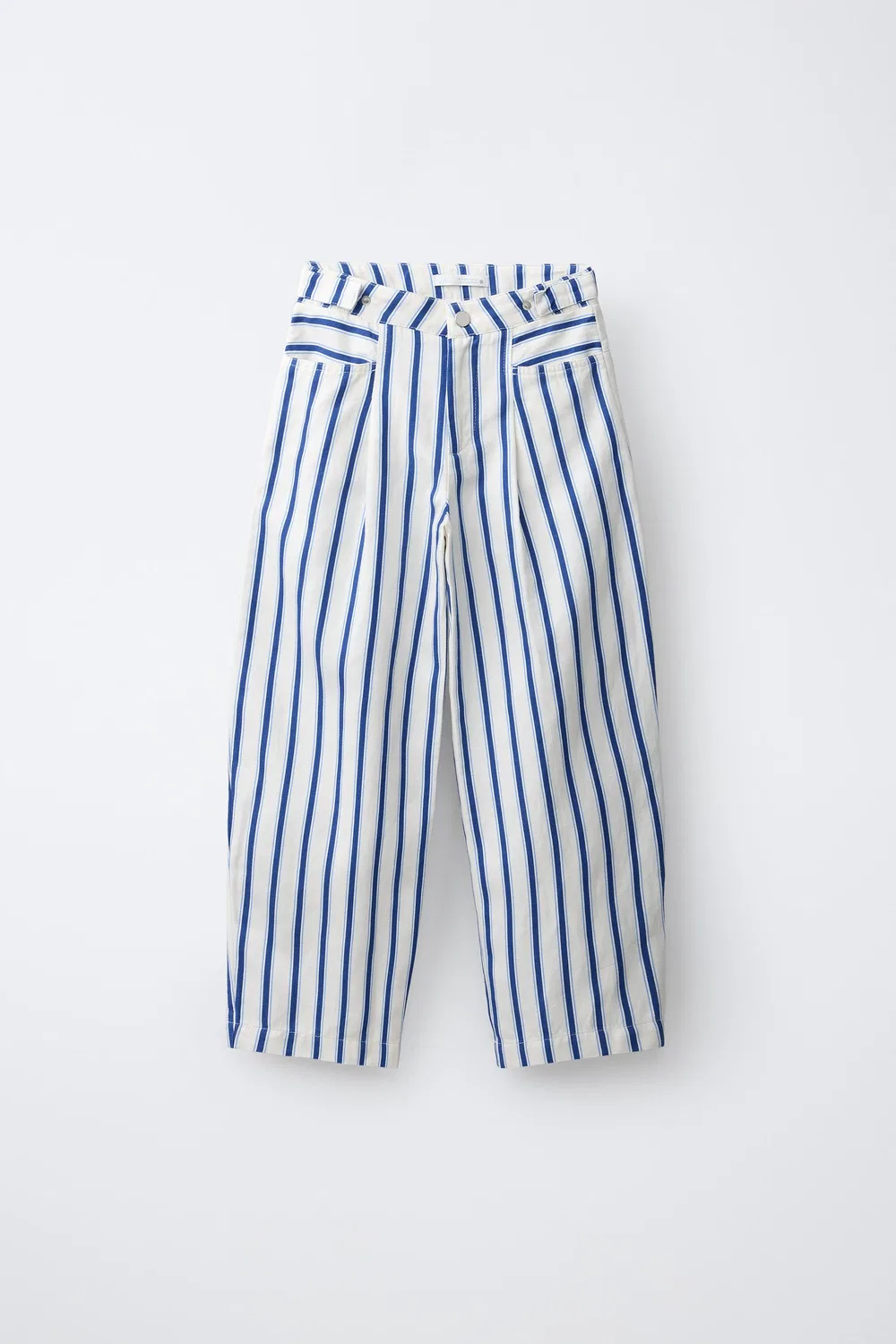 Полосатые брюки "Бочка" ZARA, Ecru/Blue