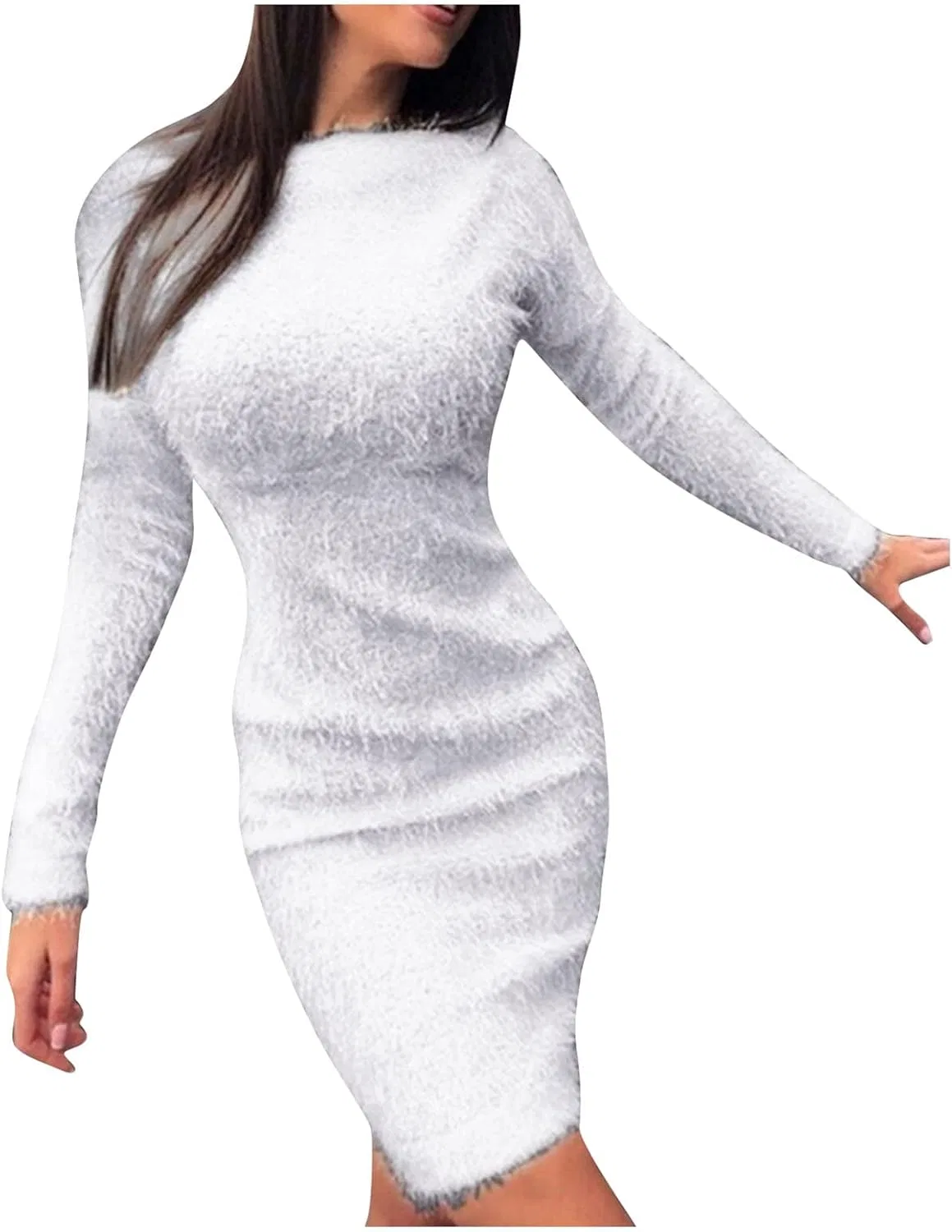 Женское платье-свитер из флиса Slim Fit, White