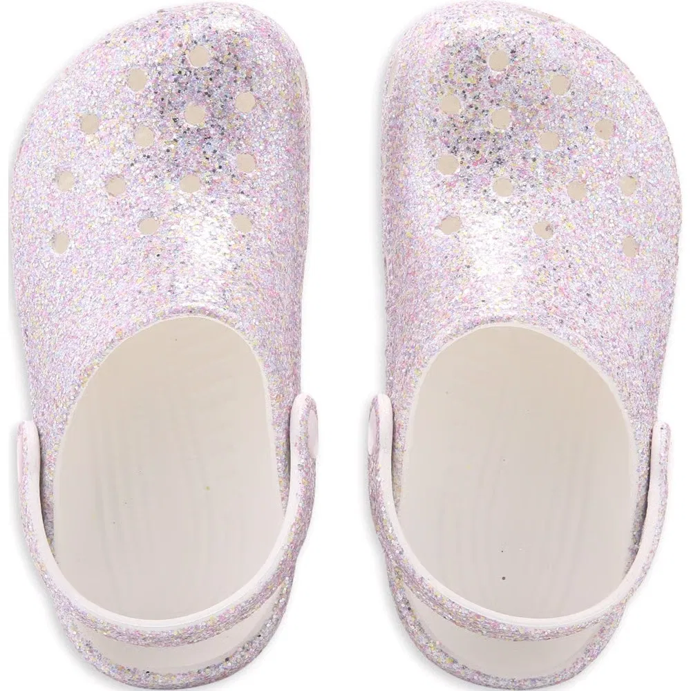 Детские классические сабо с блестками Crocs, White Multi Glitter — фото 4