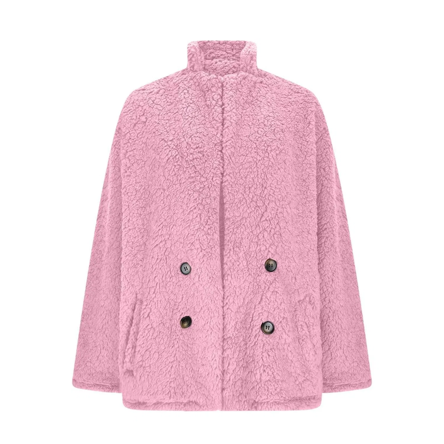 Женское зимнее пальто с капюшоном из флиса, pink — фото 3
