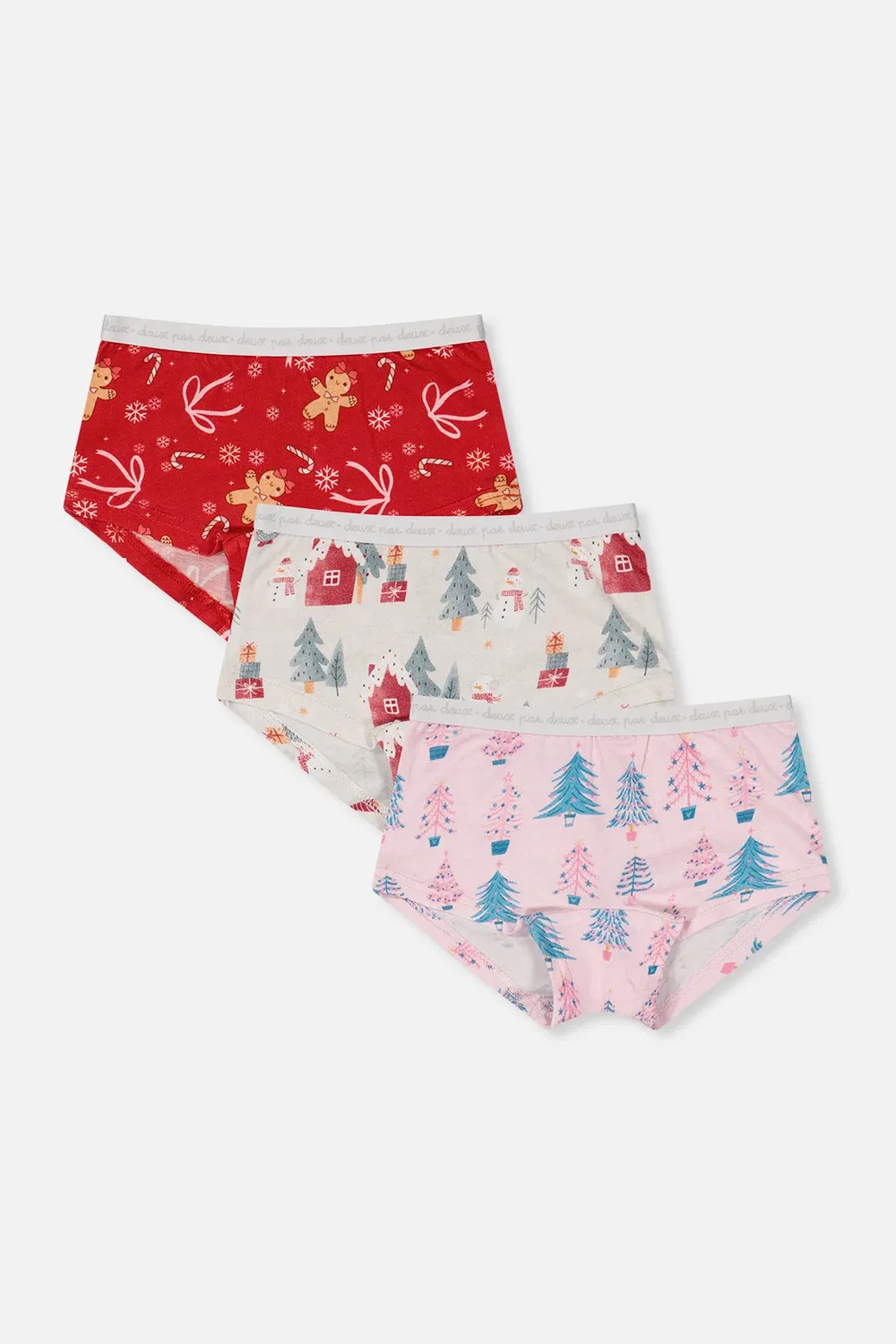 Детские трусы-шорты комплект из 3 штук с принтом Deux par Deux, Holiday Print