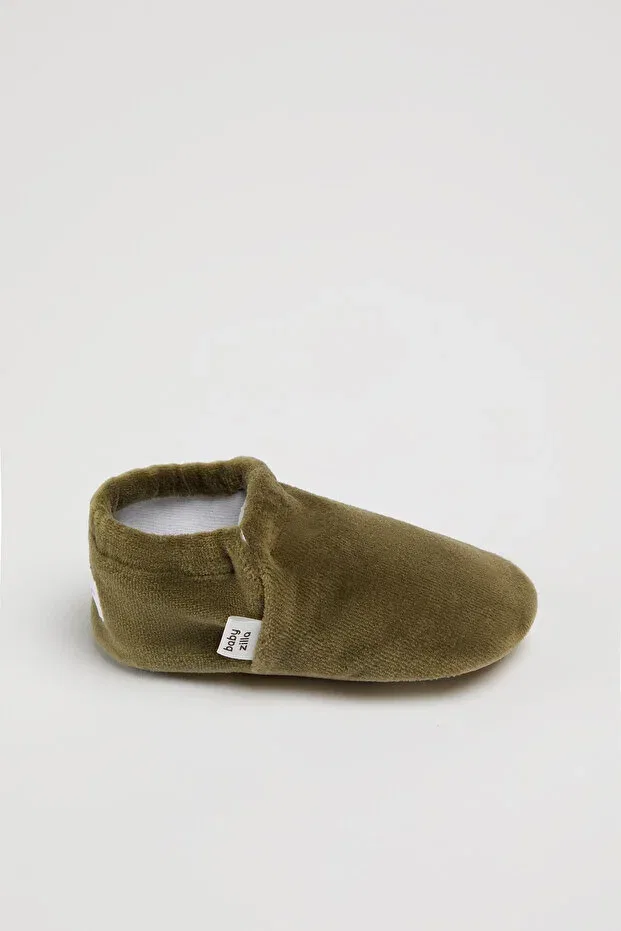 Детские пинетки для новорожденных с органическим хлопком Classic slip-on Babyzilla, Khaki — фото 3