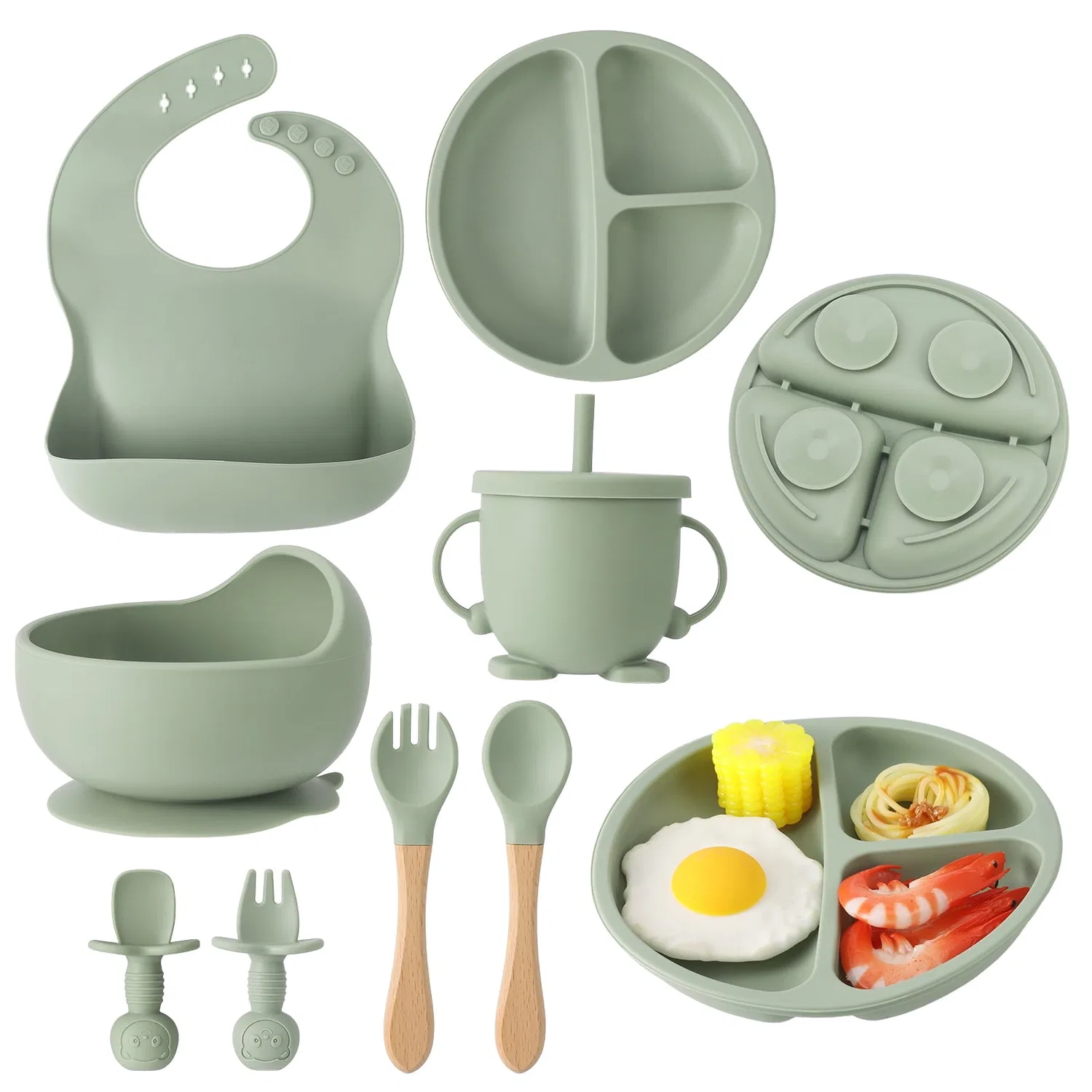 Набор для кормления из 8 предметов, силикон, TIFOR, army green
