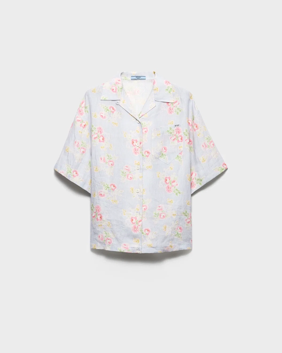Рубашка с коротким рукавом Floral Print Old Linen Prada, голубой