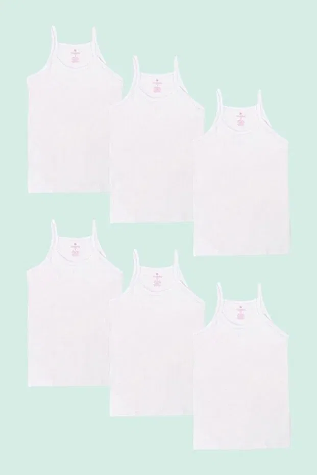 Детский комплект маек для девочек с широкими бретелями Ribbed Satin Wide Strap Undershirt 6 Pack Generic Brands, White — фото 3
