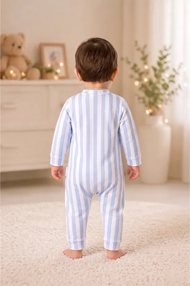 Детское боди-комбинезон для новорожденных хлопковый Pure Plus, Blue Striped — фото 3