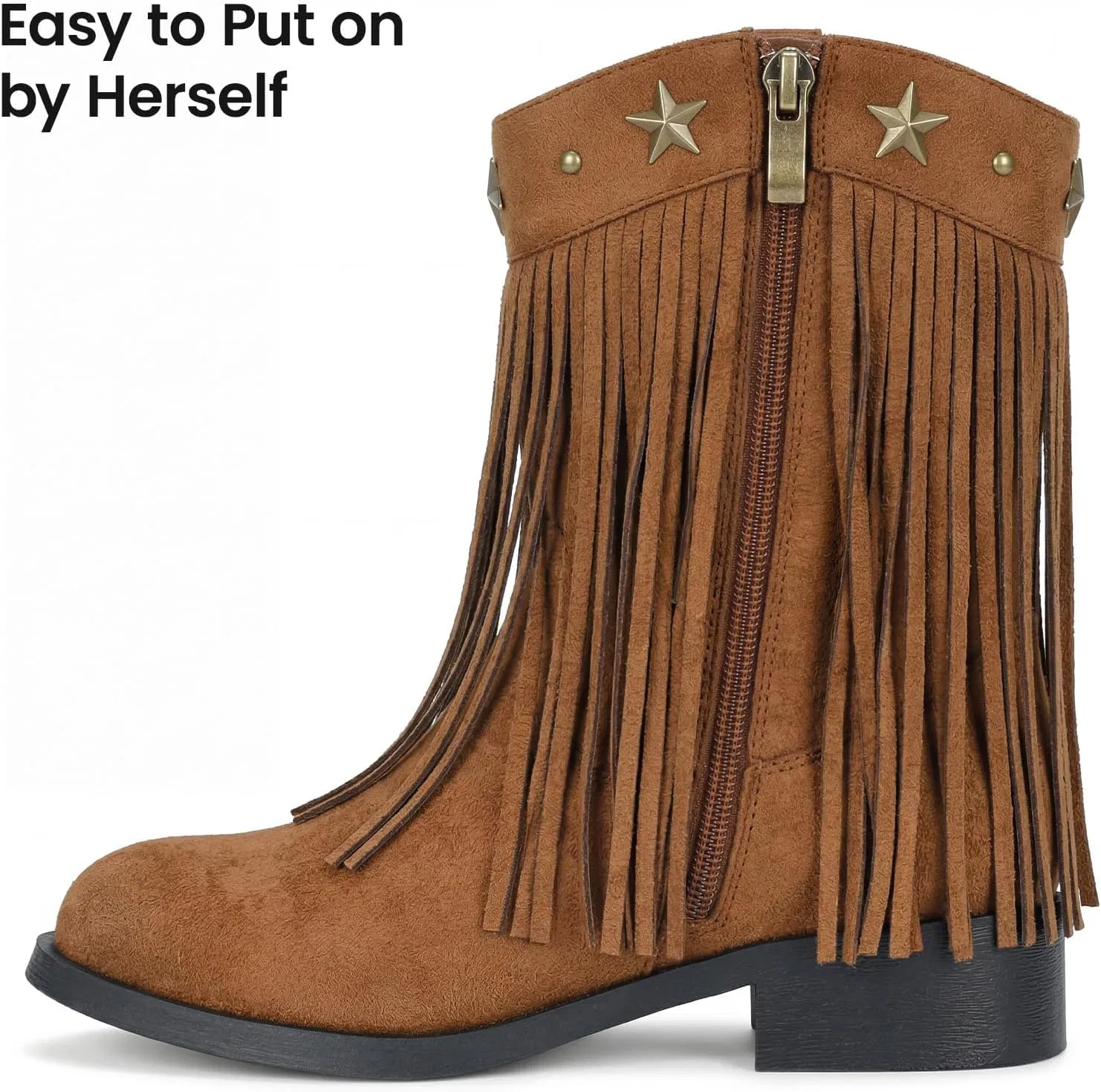 Детские сапоги для девочек с принтом Choiran Fringe Cowgirl Boots, Mocha — фото 4