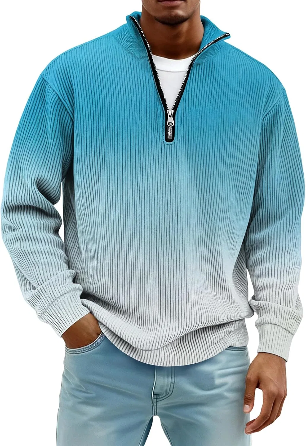 Женская длинная футболка с воротником-поло Regular Fit, Sky Blue — фото 2