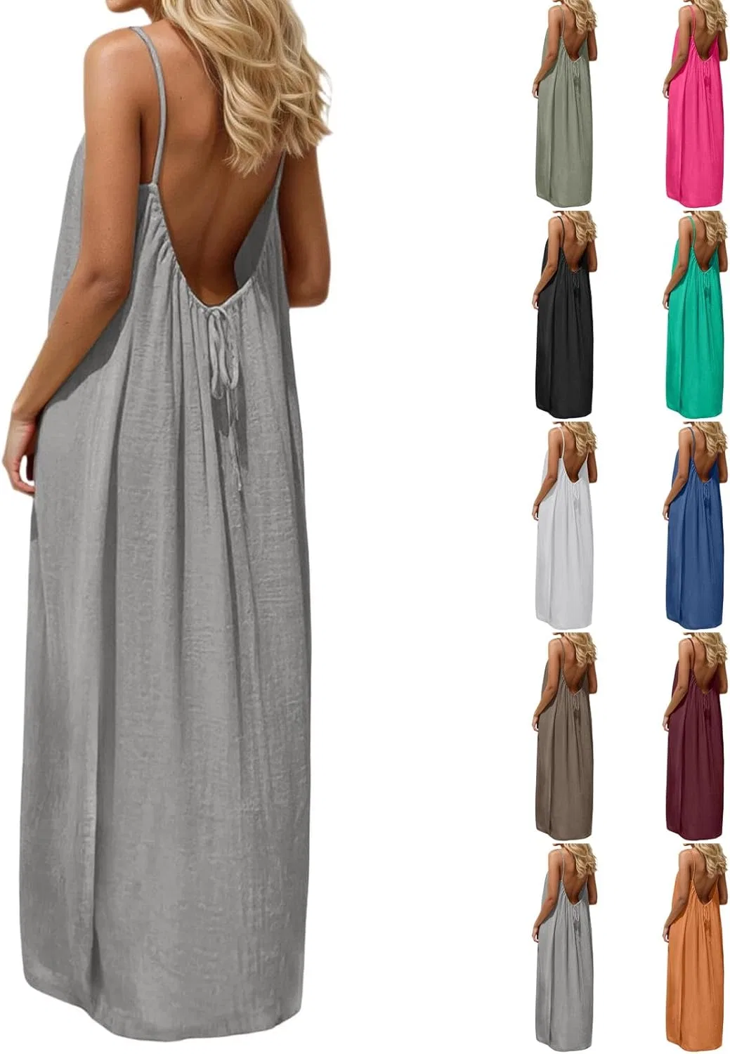 Женское открытое макси-платье на бретелях Casual, Gray