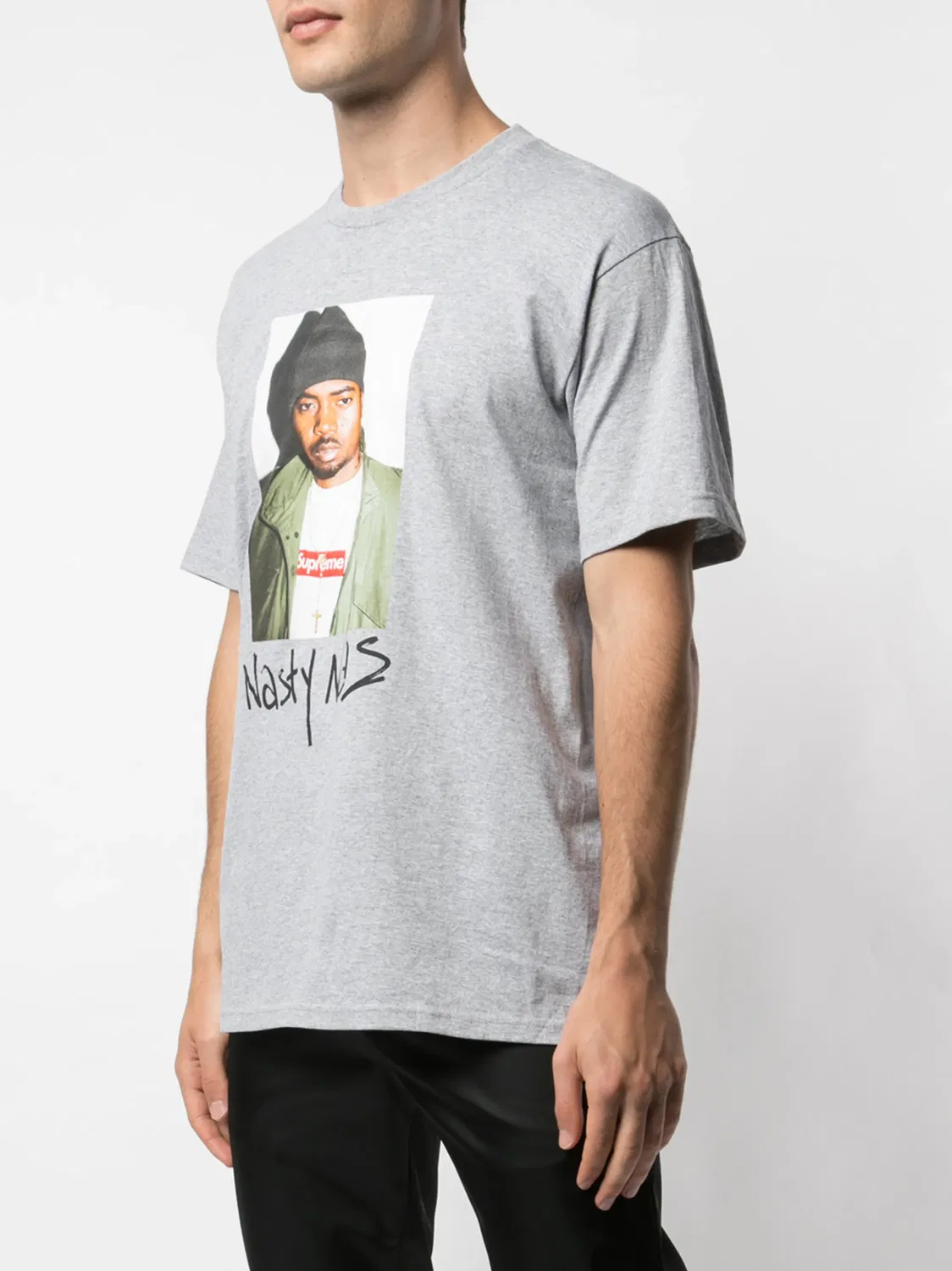 Supreme Футболка Nasty Nas, серый хлопок — фото 3