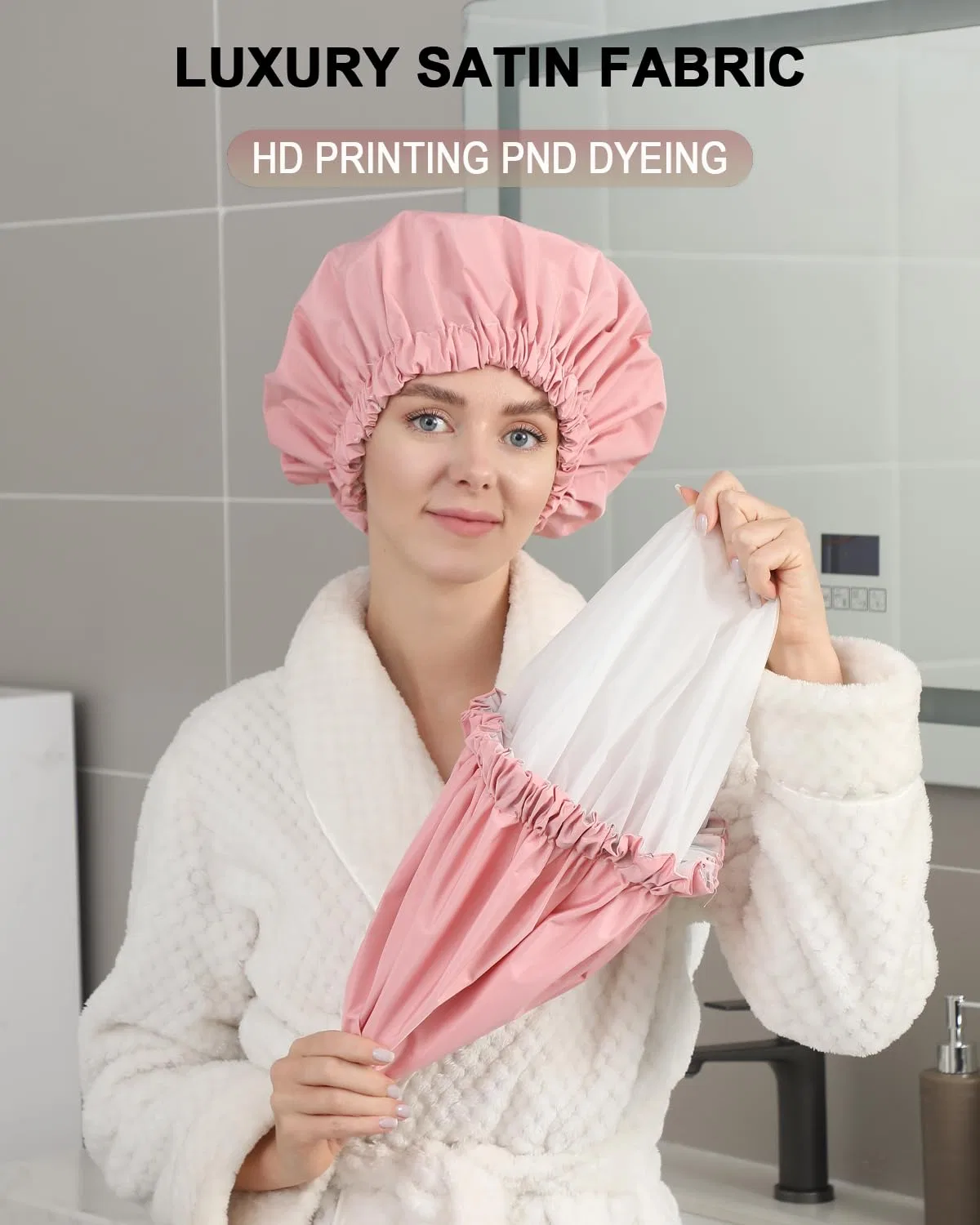 Шапочка для душа двухслойная YIZIJIZI, 34.8 см, Pink — фото 4