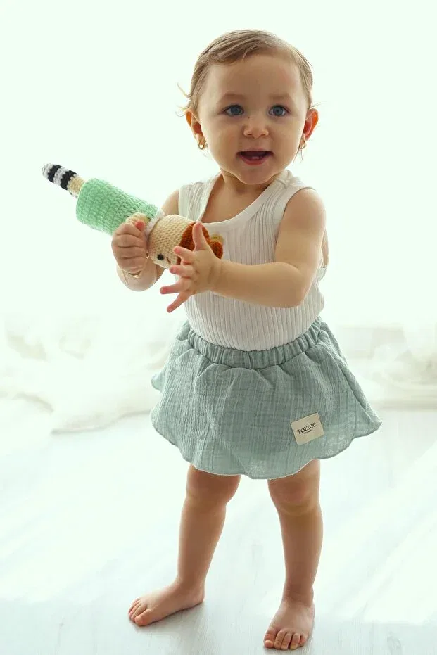 Детские шорты для девочек с юбкой хлопковые Mint muslin Totzee, Cyan