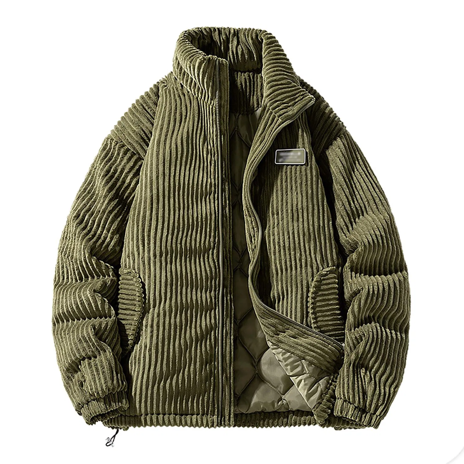 Мужское пальто с меховым воротником Corduroy Neck Fur, green