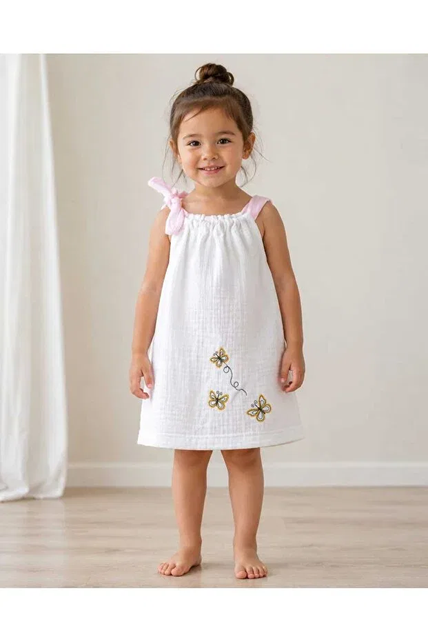 Детское платье для девочек с вышивкой Kidsense, White