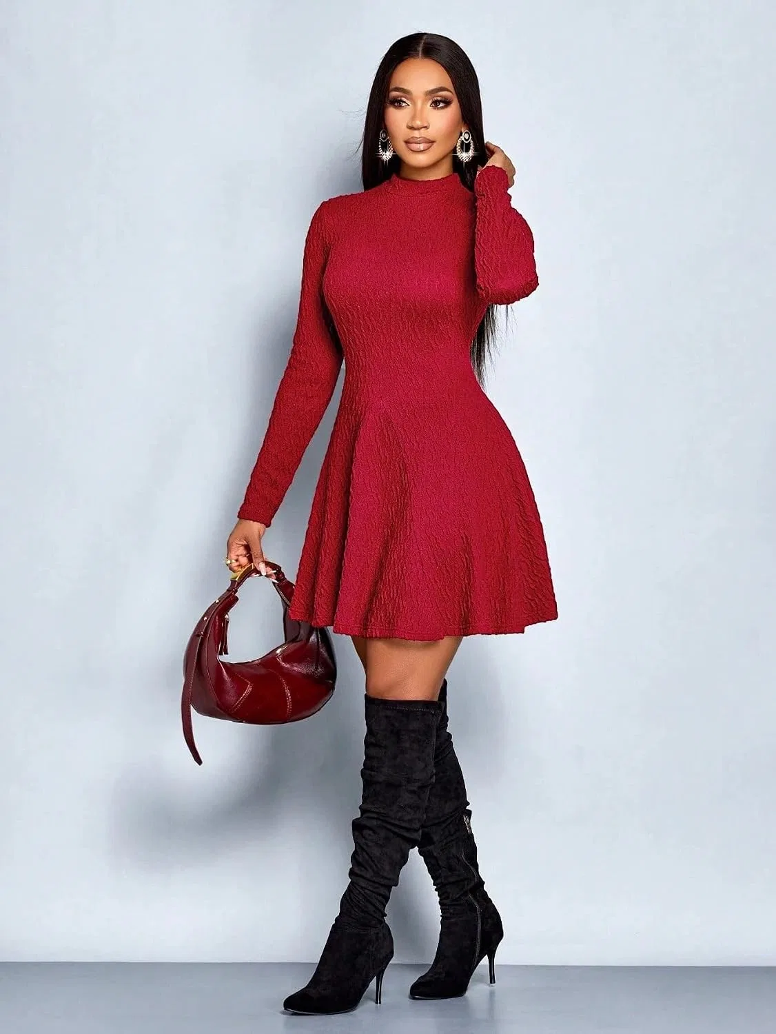 Женское A-силуэта мини-платье с ребристой вязкой Party Dress, Red — фото 4