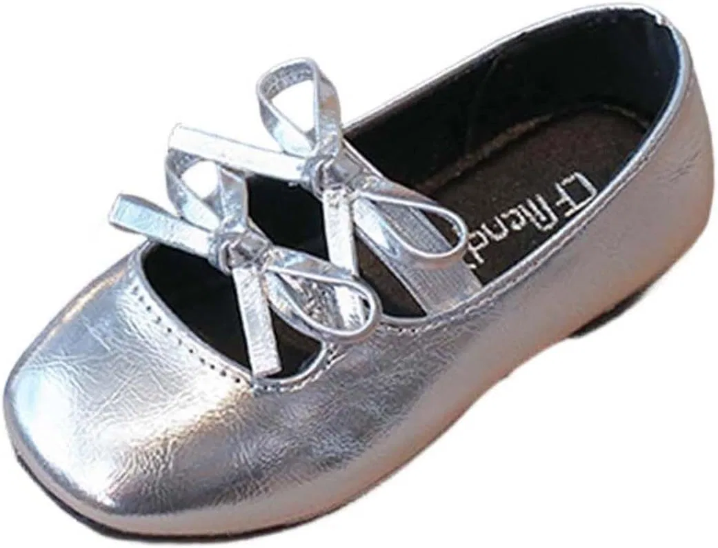 Детские балетки для девочек с бантом SHOPESSA, Silver