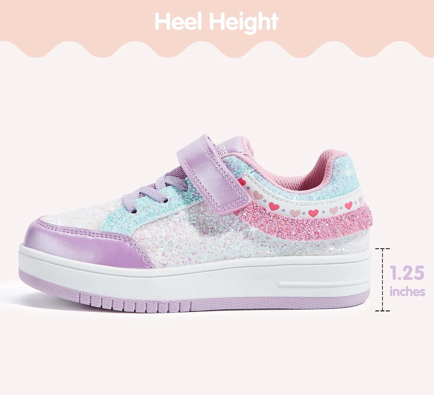Детские кроссовки для девочек с блестками LUCKY STEP, White/Purple — фото 3